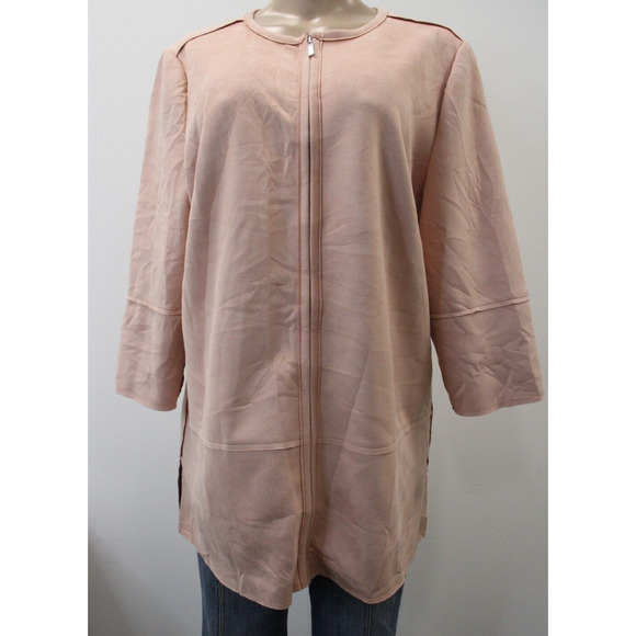 Chico's Jacket Large/12 (Chico's Size 2) Pink Stretch Full Zip 3/4 Sleeve - Picture 1 of 8